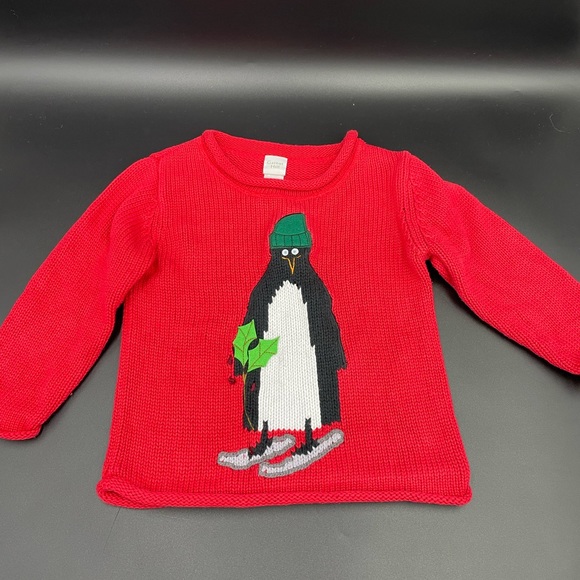 Garnet hill boys red 4T penguin theme sweater - Picture 1 of 5